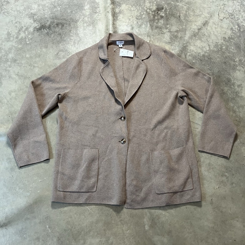 J Crew Sweater Blazer Womens Size Medium Brown Two Button Collared Knit Office